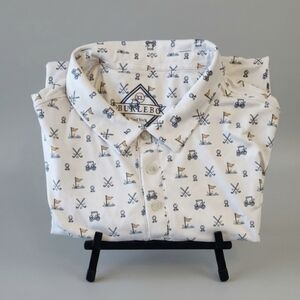 BURLEBO White Golf-Print Short Sleeve Polo